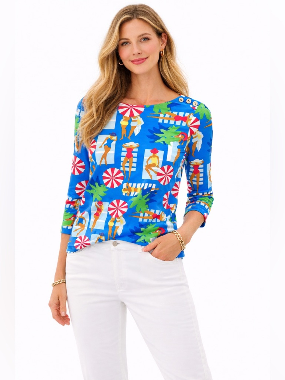J McLaughlin Catalina Cloth Top Beach Print Preppy Coastal Chic Sz Small
